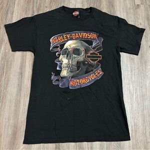 Harley Davidson motorcycles black orange skull graphic logo t shirt